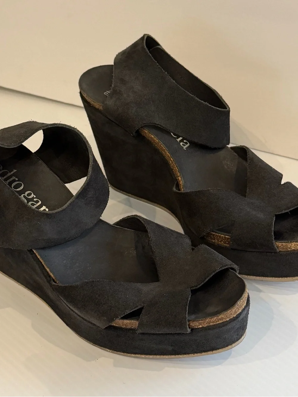 PEDRO GARCIA SZ 38 Black Suede Wedge Platform Sandals - Women's velcro strap